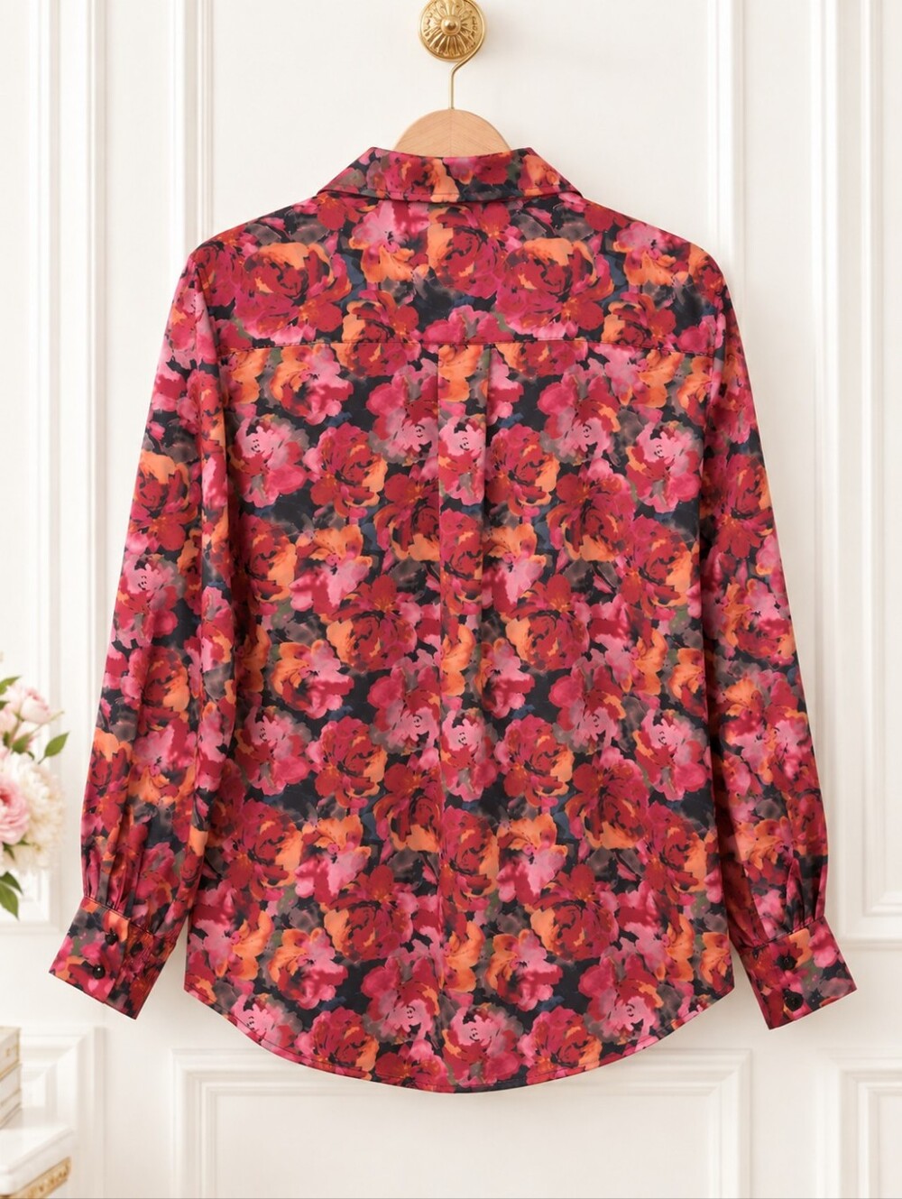 Draper’s & Damon’s | Silky Floral Button Blouse | Fall Roses | Size Large - Picture 6 of 9